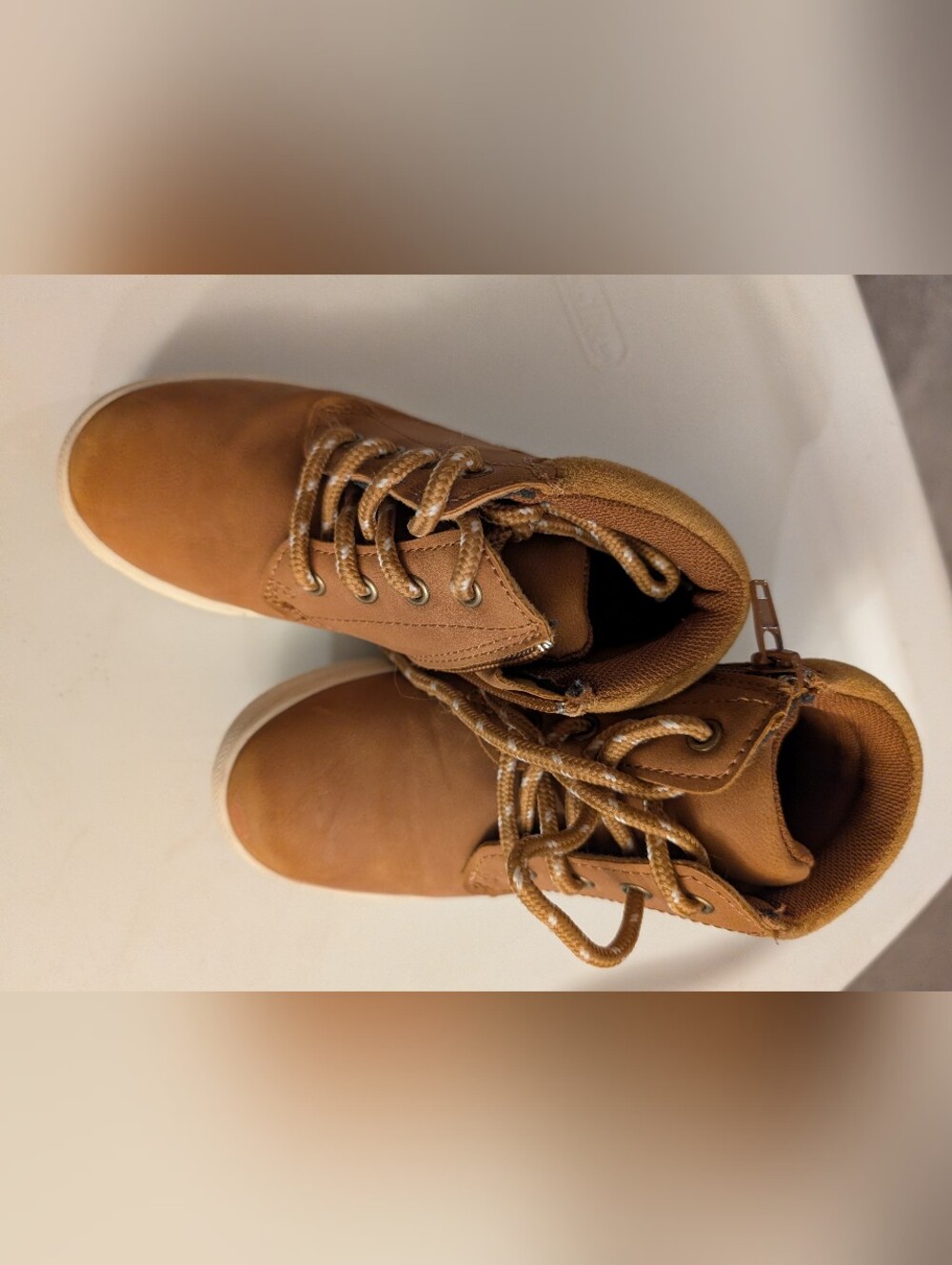 Kids' Tan Lace-Up Boots With Zipper